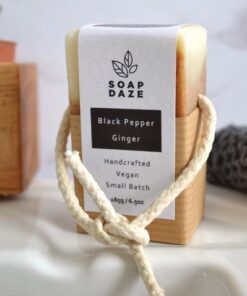 natural soap on a rope black pepper and ginger