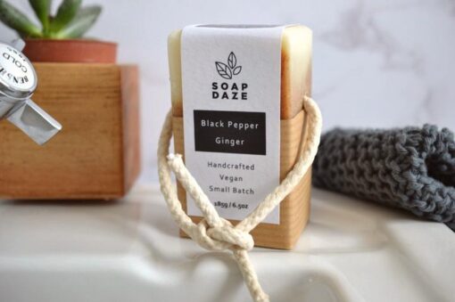 natural soap on a rope black pepper and ginger