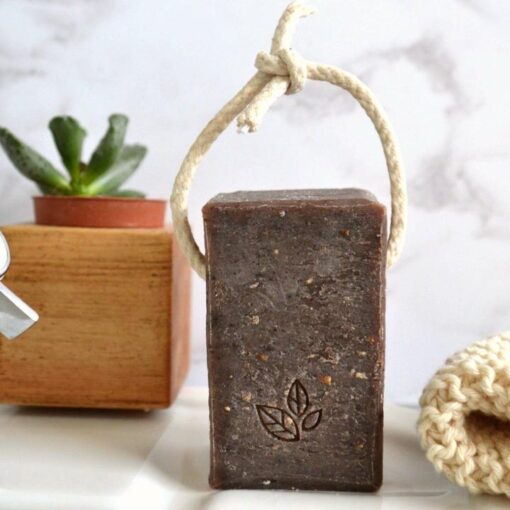 natural soap on a rope coffee and raw cacao back
