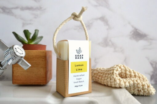 natural soap on a rope lemon and lime