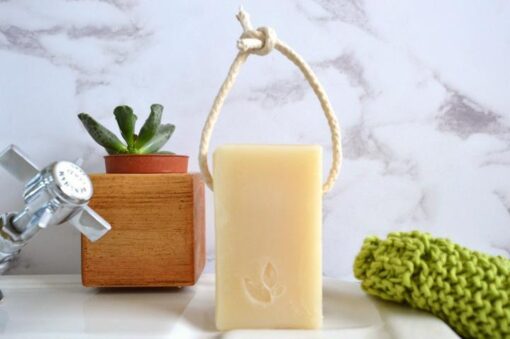 natural soap on a rope lemongrass and patchouli back