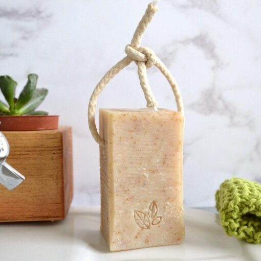 natural soap on a rope oatmylk back