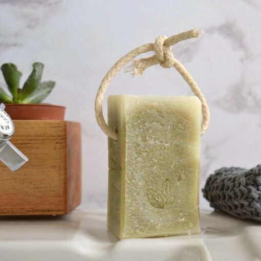 natural soap on a rope tea tree and spirulina back