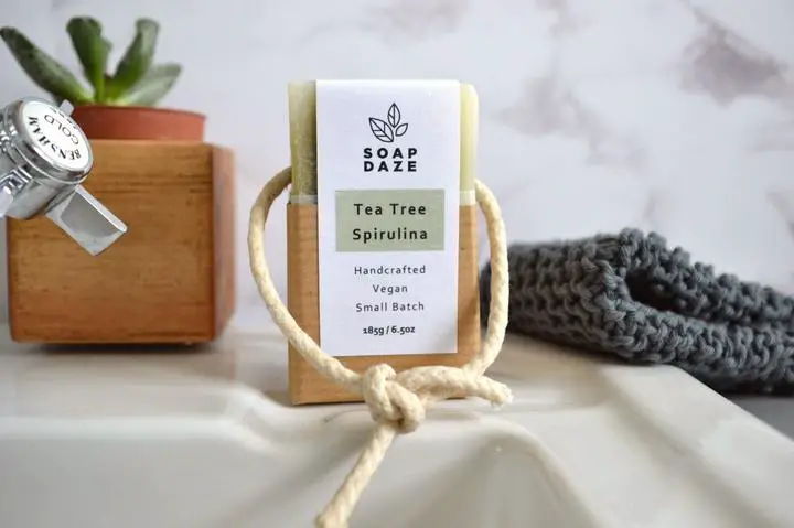 natural soap on a rope tea tree and spirulina