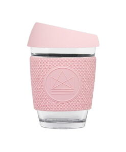 reusable glass coffee cup sleeve pink flamingo