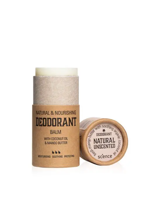 natural deodorant balm scence natural unscented tube open