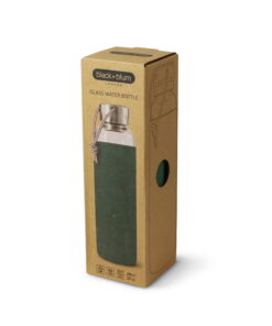 glass water bottle olive green packaging
