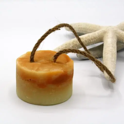 solid shampoo bar on a rope geranium and rose