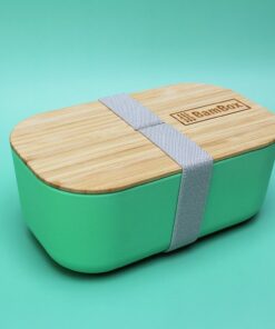 bambox microwavable bamboo lunch box 1.1L green grey strap