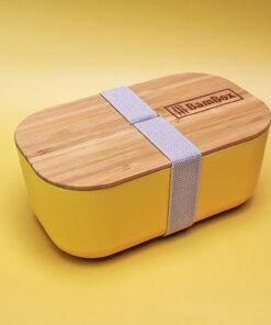 bambox microwavable bamboo lunch box 1.1L yellow grey strap