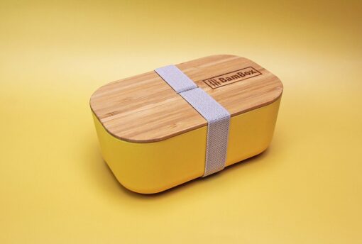 bambox microwavable bamboo lunch box 1.1L yellow grey strap