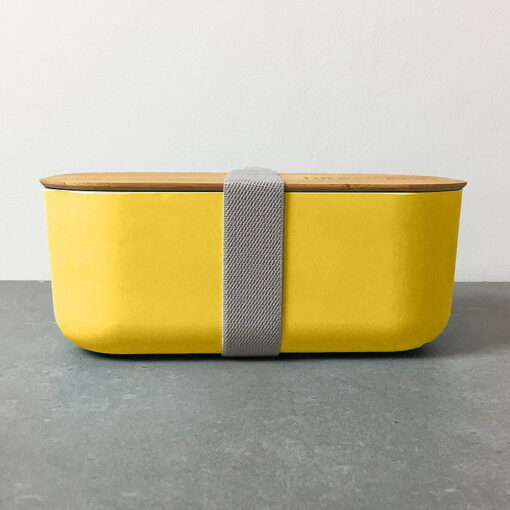 bambox microwavable bamboo lunch box 1.1L yellow grey strap side