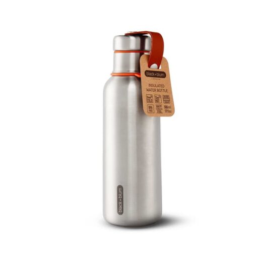 insulated steel water bottle orange label