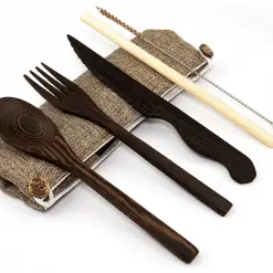 dark wood eco friendly cutlery set brown
