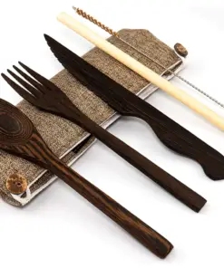 dark wood eco friendly cutlery set brown