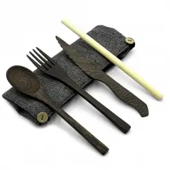 dark wood eco friendly cutlery set dark grey