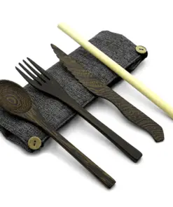 dark wood eco friendly cutlery set dark grey