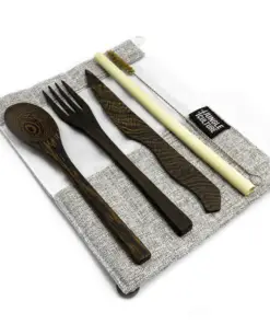 dark wood eco friendly cutlery set flat light grey