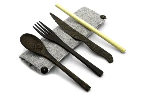 dark wood eco friendly cutlery set light grey