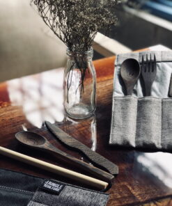 dark wood eco friendly cutlery set table